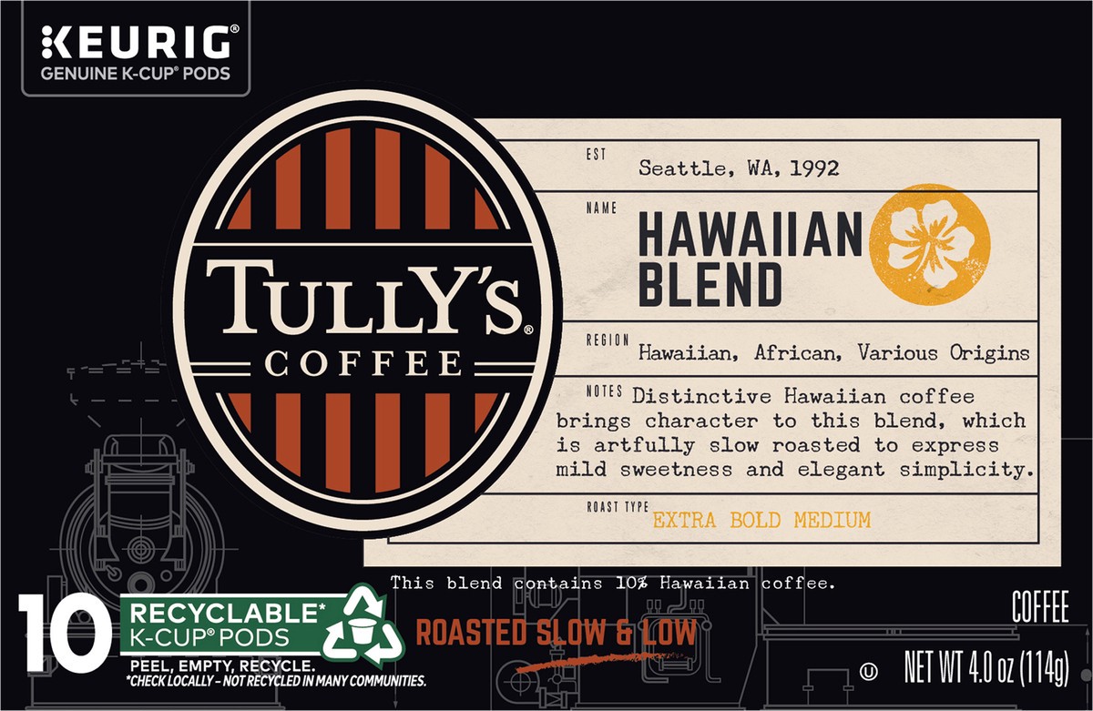 slide 4 of 10, Tully's Coffee Hawaiian Blend Keurig Single-Serve K-Cup Pods, Medium Roast- 10 ct, 10 ct