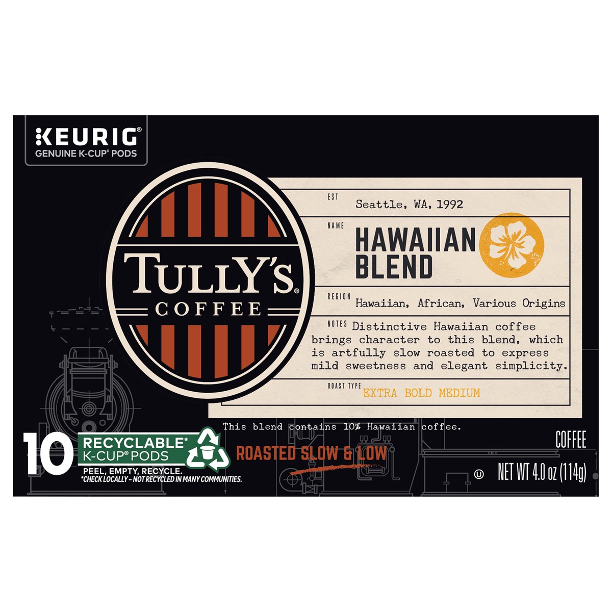slide 6 of 10, Tully's Coffee Hawaiian Blend Keurig Single-Serve K-Cup Pods, Medium Roast- 10 ct, 10 ct