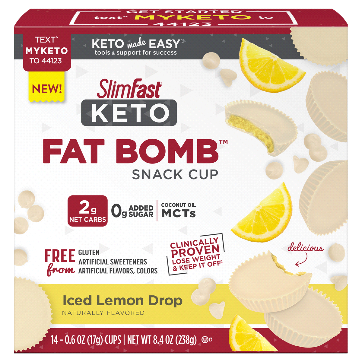 slide 1 of 9, SlimFast Keto Iced Lemon Drop Snack Cup 14 - 0.6 oz Cups, 14 ct