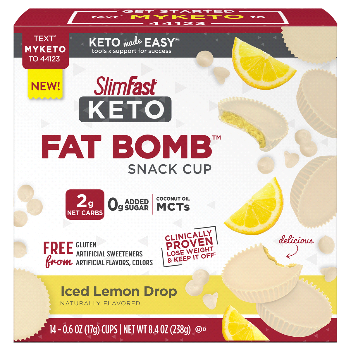 slide 1 of 1, SlimFast Keto Iced Lemon Drop Snack Cup 14 - 0.6 oz Cups, 14 ct