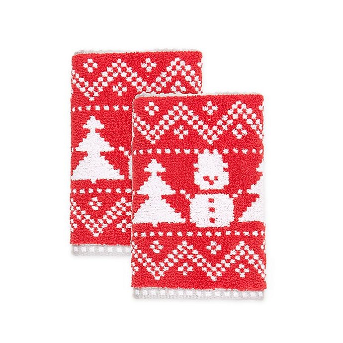 slide 1 of 2, Winter Wonderland Fairisle Snowman Fingertip Towel - Red, 1 ct