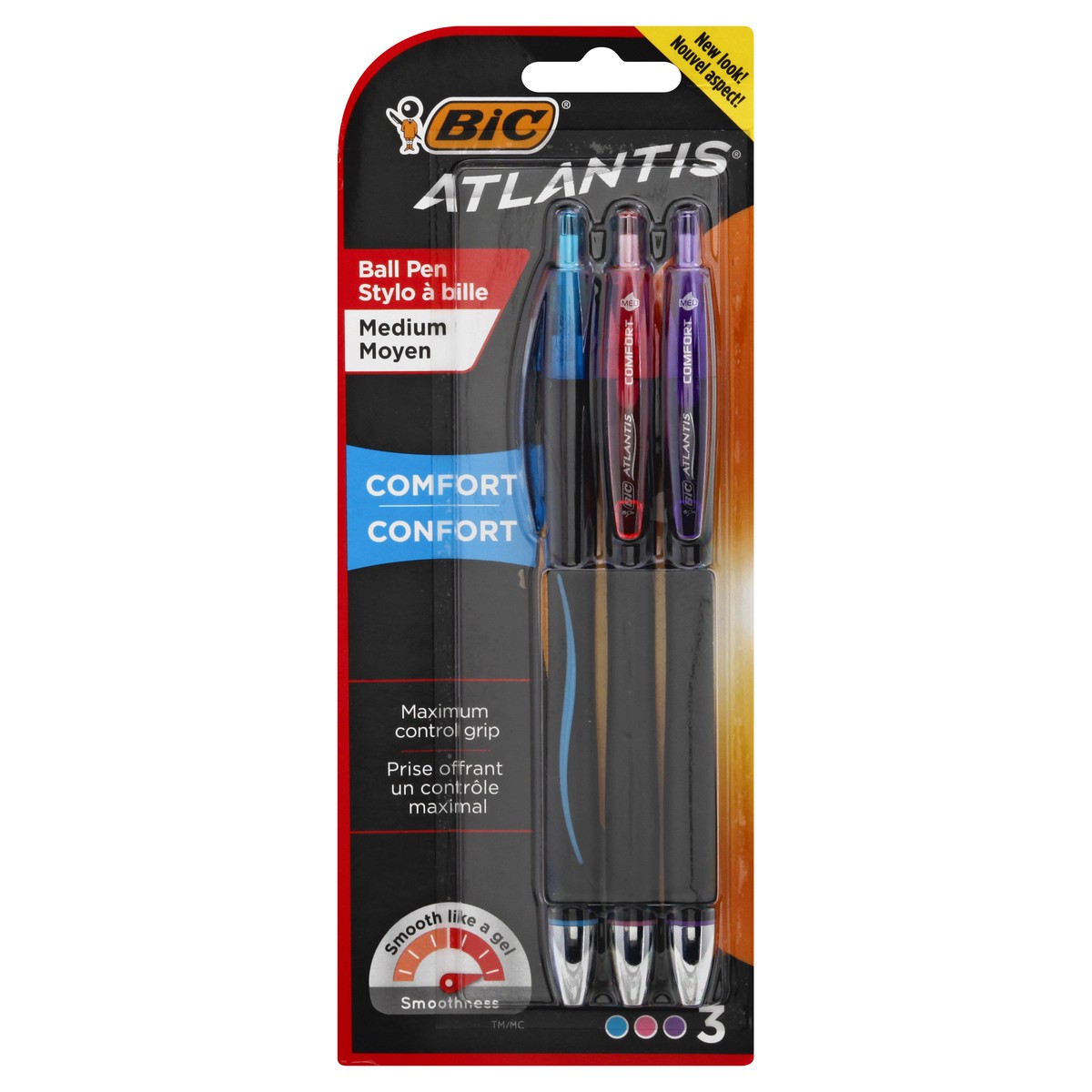 slide 1 of 10, BIC Atlantis Medium Comfort Assorted Ball Pens 3 ea, 3 ct