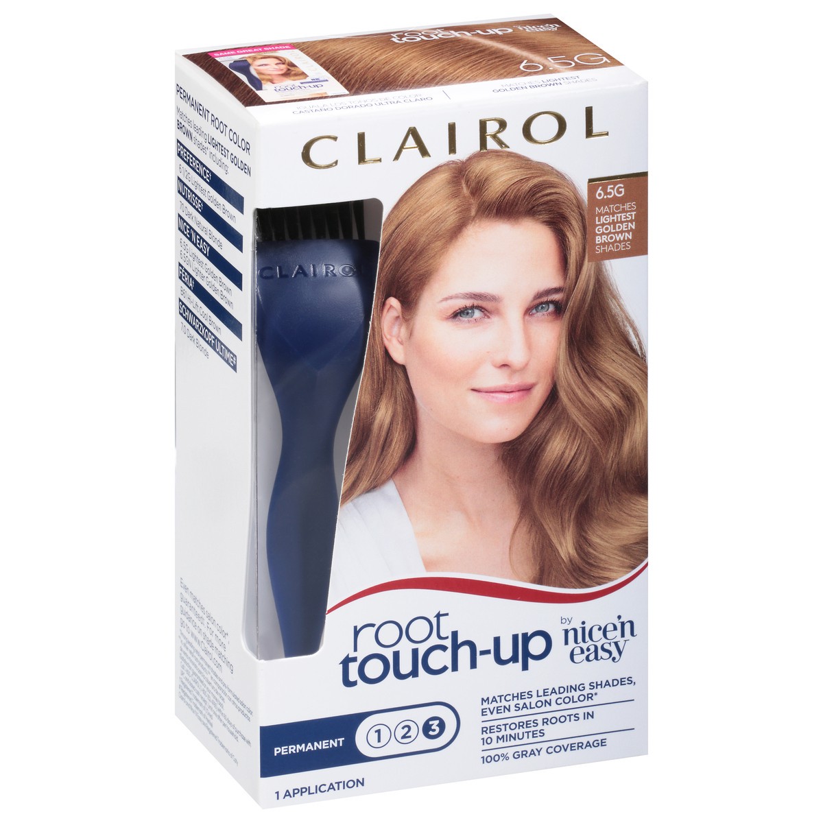 slide 8 of 9, Clairol Root Touch-up Permanent 6.5G Lightest Golden Brown Hair Color, 6.5 gram