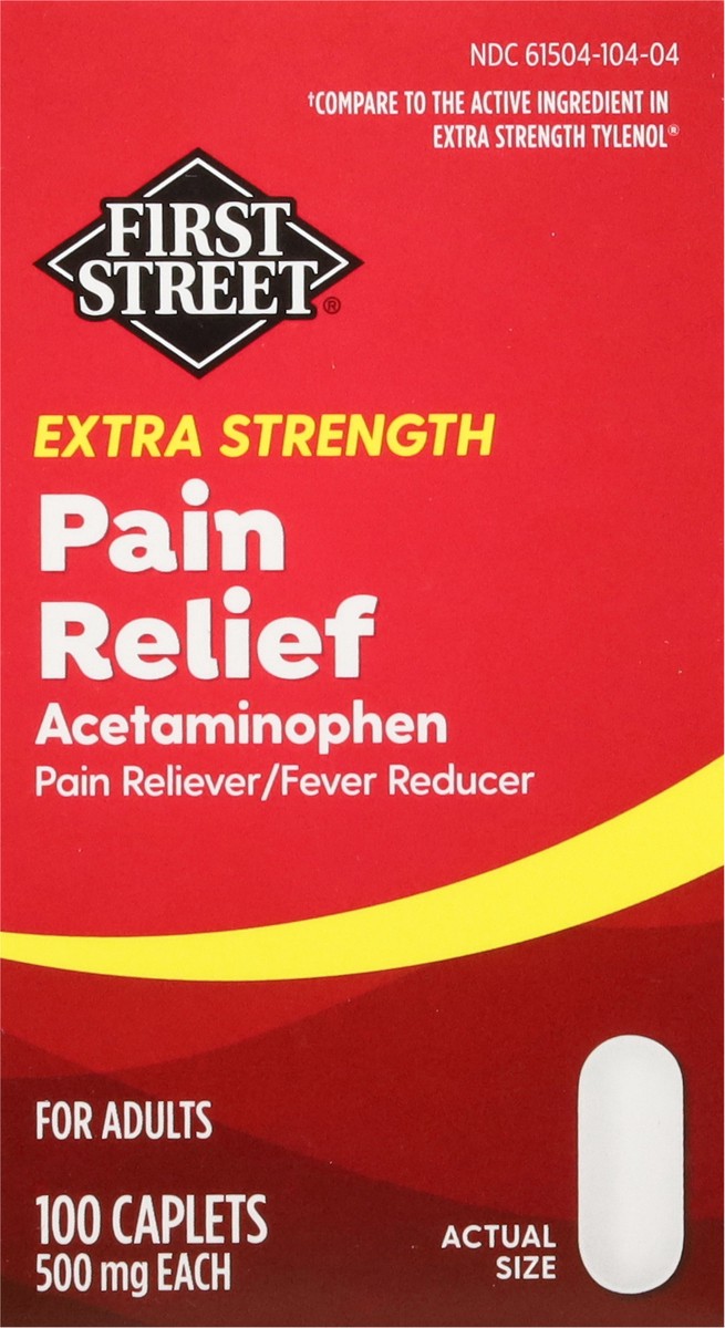 slide 7 of 16, First Street Fs Pain Rel Ex Str Cplt Comp Tylenol, 100 ct