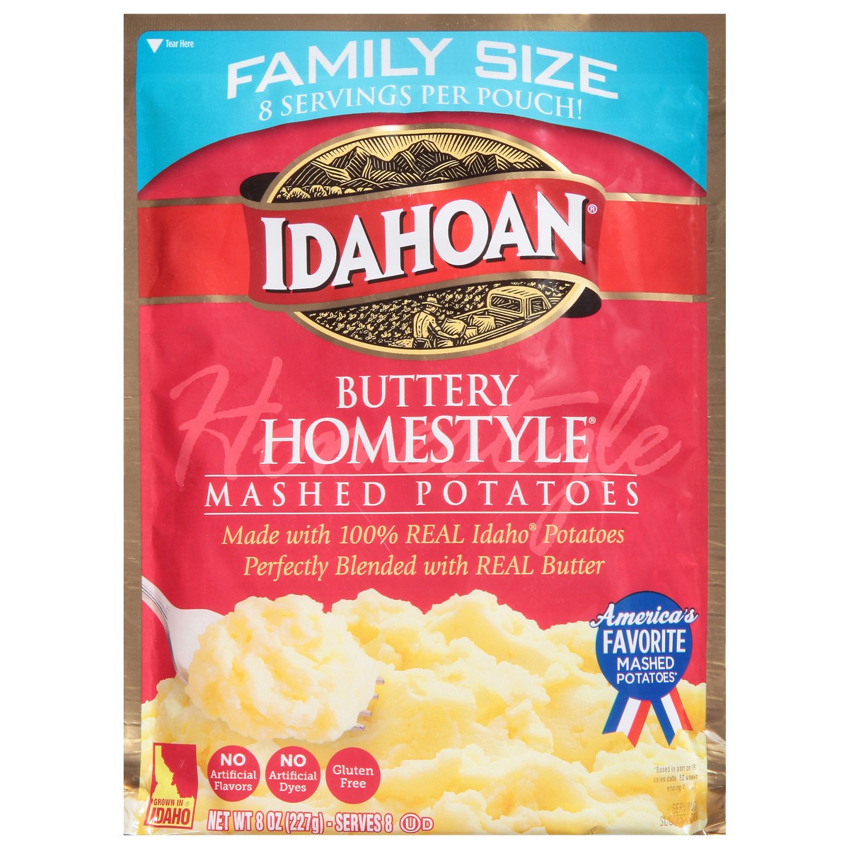 slide 1 of 18, Idahoan Buttery Homestyle Mashed Potatoes Family Size 8 oz, 8 oz