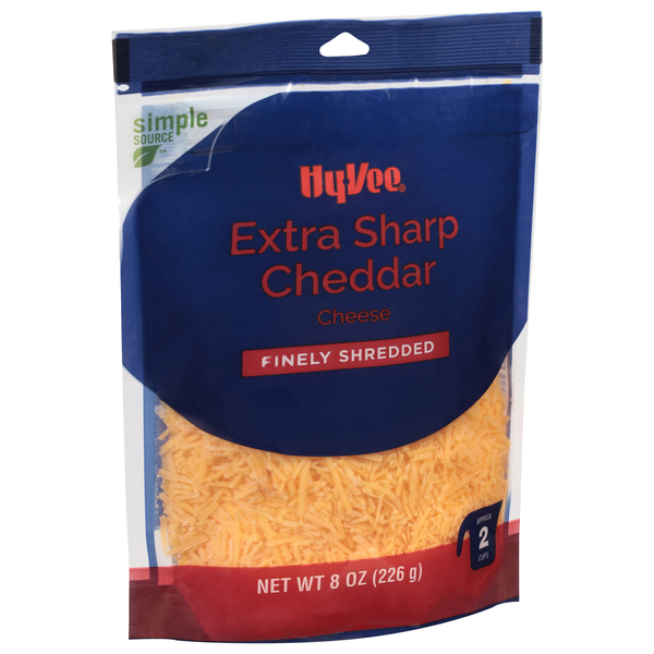 slide 1 of 1, Hy-vee Extra Sharp Cheddar Finely Shredded Cheese - 8 oz, 8 oz