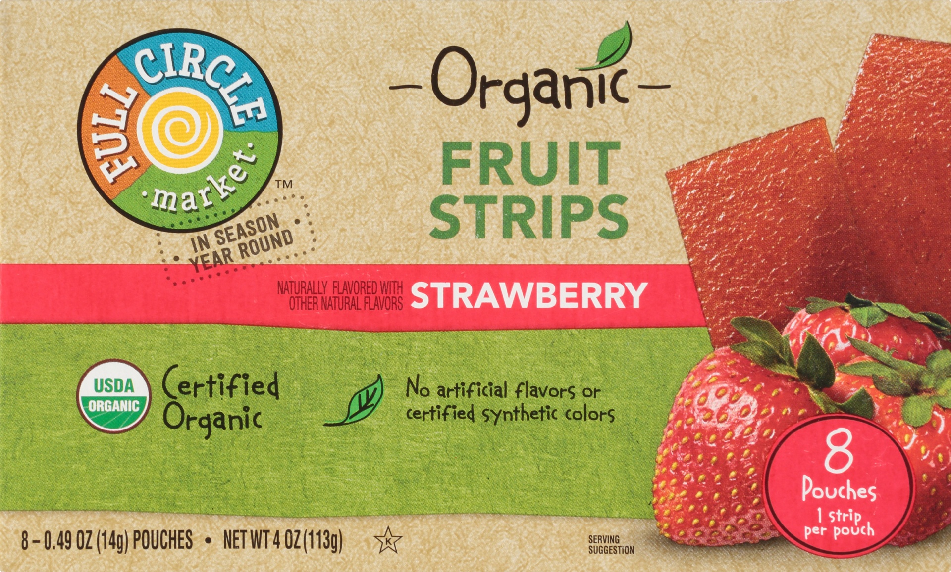 slide 1 of 6, Full Circle Market Strawberry Real Fruit Strips, 8 ct; 4 oz