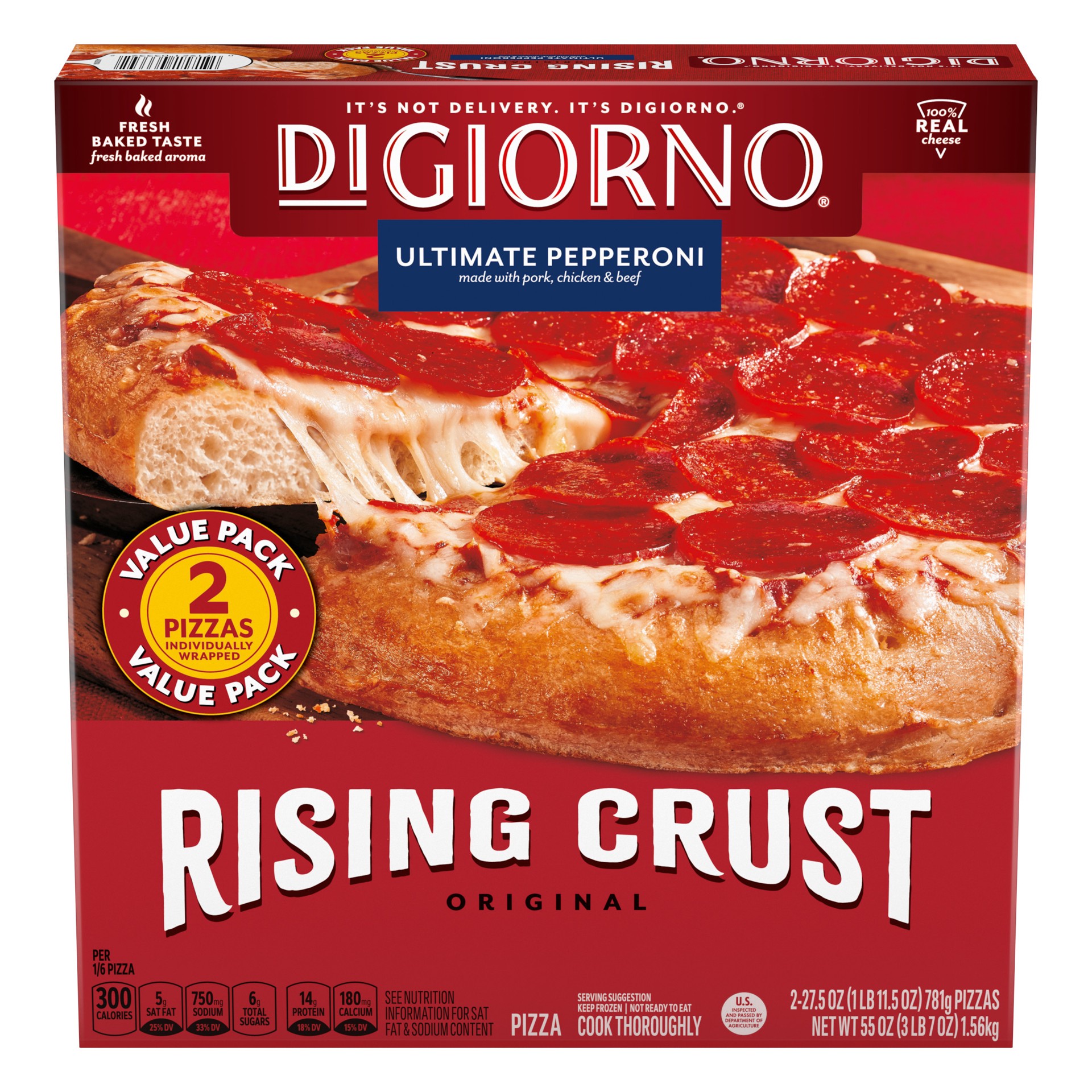 slide 1 of 2, DIGIORNO Frozen Pizza - Frozen Pepperoni Pizza - 2 Count - Rising Crust Pizza, 2 ct; 27.5 oz