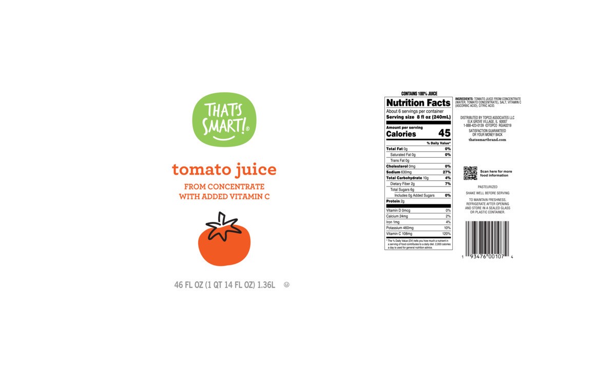 slide 9 of 15, That's Smart! Tomato Juice from Concentrate 46 fl oz, 46 oz