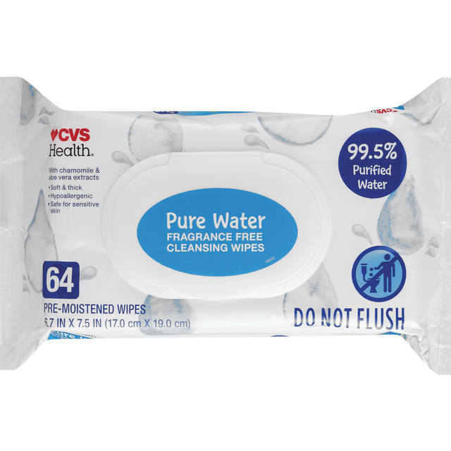 slide 1 of 1, Cvs Health Pure Water Baby Wipes, 64 Ct, 64 ct