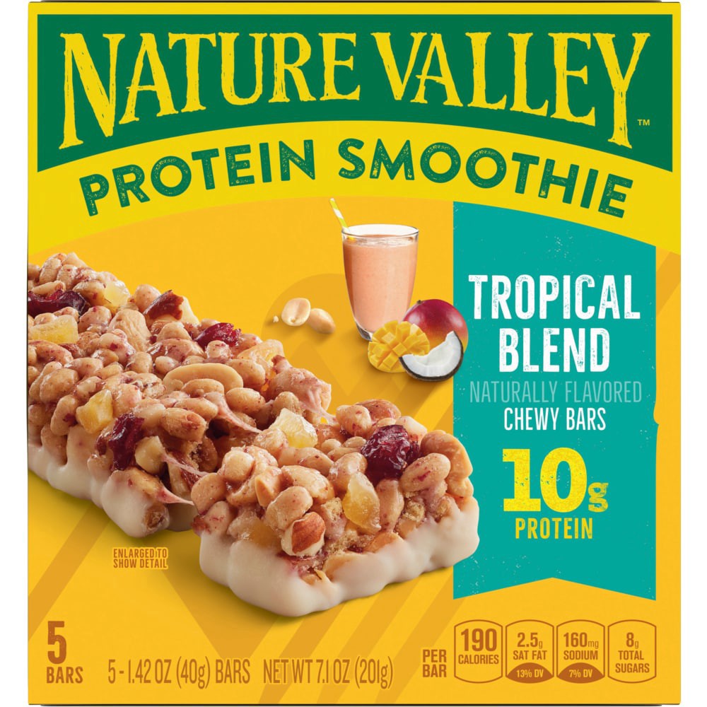 slide 2 of 6, Nature Valley Protein Smoothie Tropical Blend Chewy Snack Bars, 5 ct; 7.1 oz