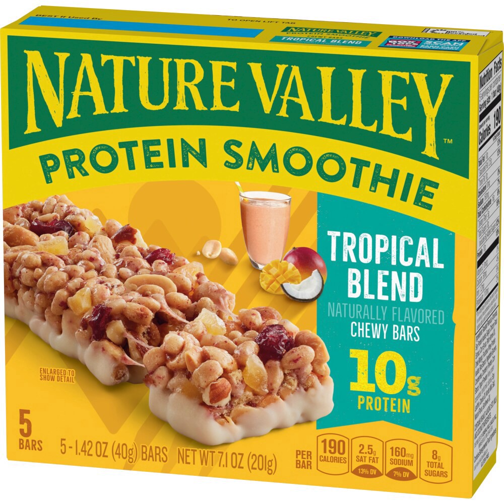 slide 4 of 6, Nature Valley Protein Smoothie Tropical Blend Chewy Snack Bars, 5 ct; 7.1 oz