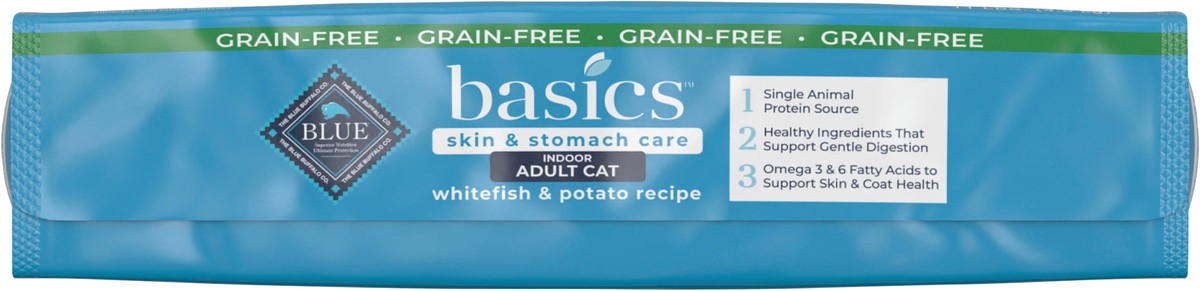 slide 4 of 8, Blue Buffalo Blue Basics Adult Grain-Free Fish and Potato Recipe Dry Cat Food, 11 lb