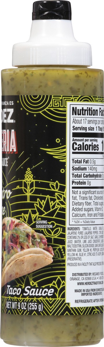 slide 5 of 9, Herdez Taqueria Street Sauce Cilantro Lime Taco Sauce 9 oz, 9 oz