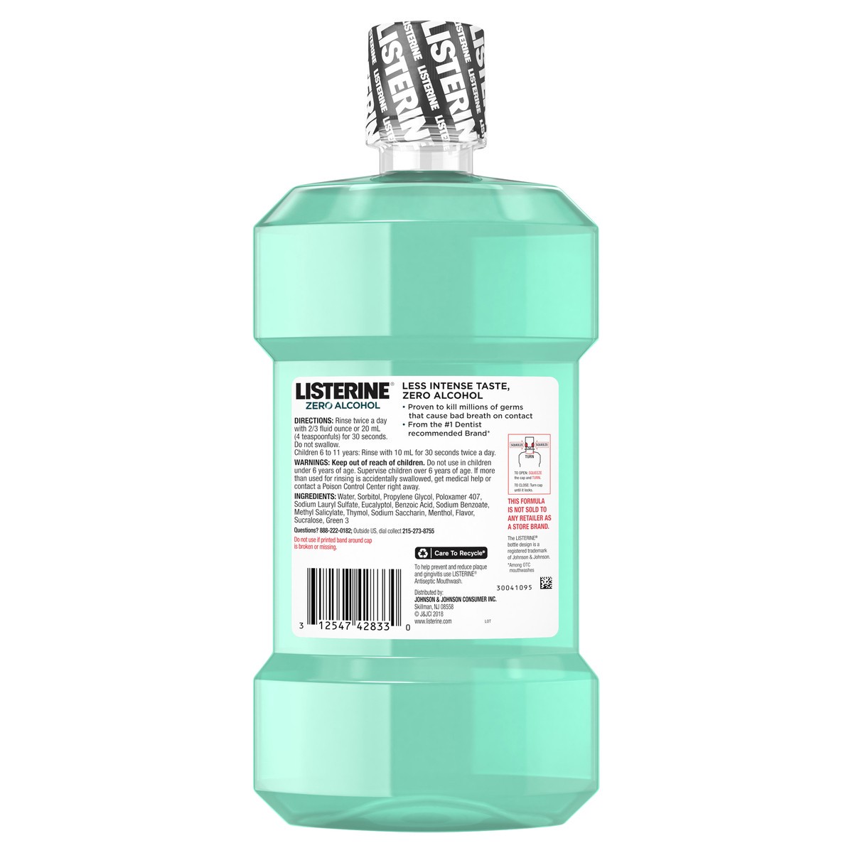 slide 6 of 6, Listerine Mouthwash, Zero Alcohol, Germ Killing, Less Intense Formula, Bad Breath Treatment, Alcohol Free Mouth Wash for Adults; Cool Mint Flavor, 1 L (Pack of 1), 33.8 oz