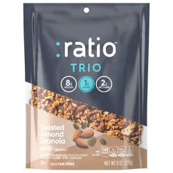 :ratio Trio Toasted Almond Granola Cereal, 1g Sugar, Keto Friendly, 8 oz Resealable Cereal Bag