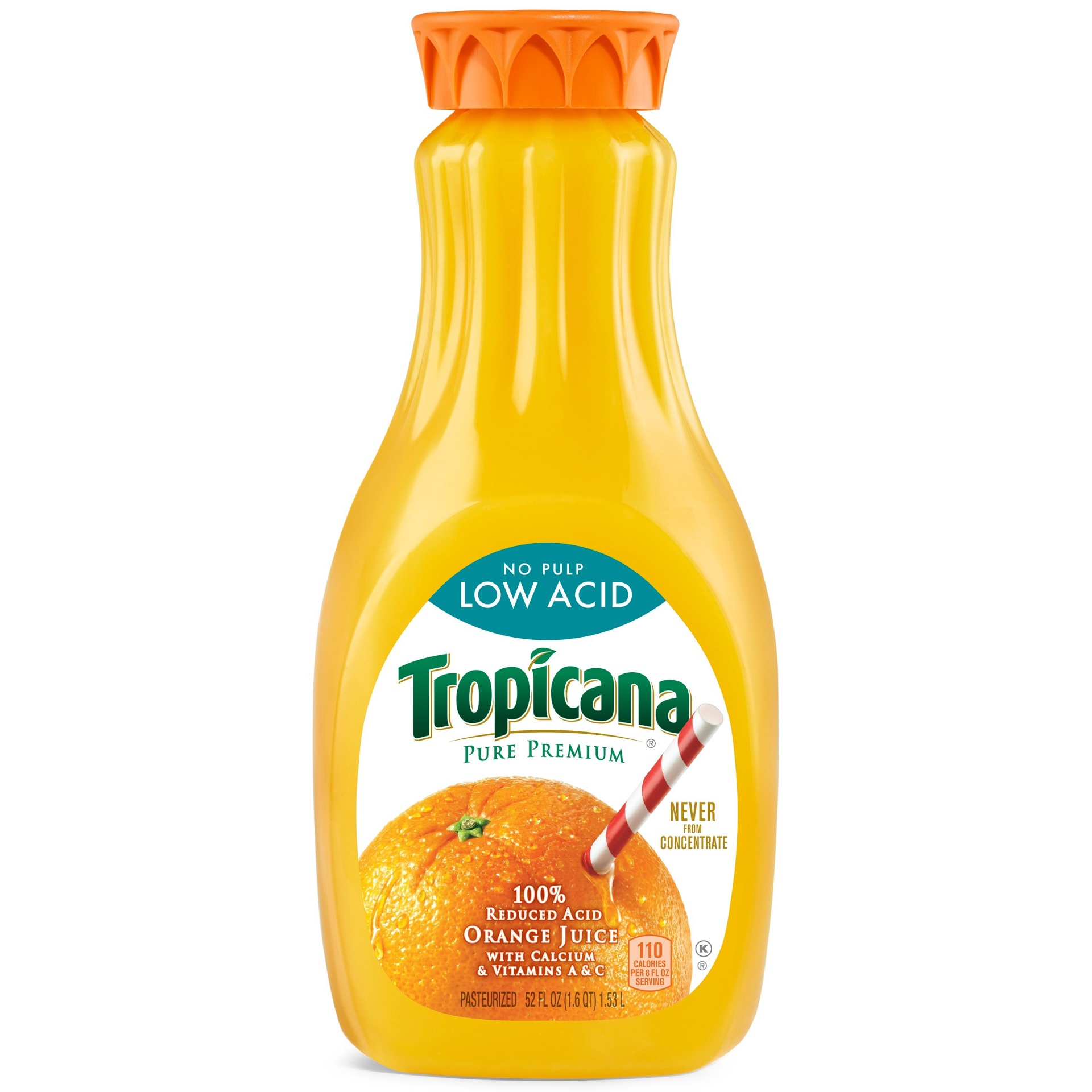slide 1 of 4, Tropicana Pure Premium Low Acid No Pulp Orange Juice, 52 fl oz