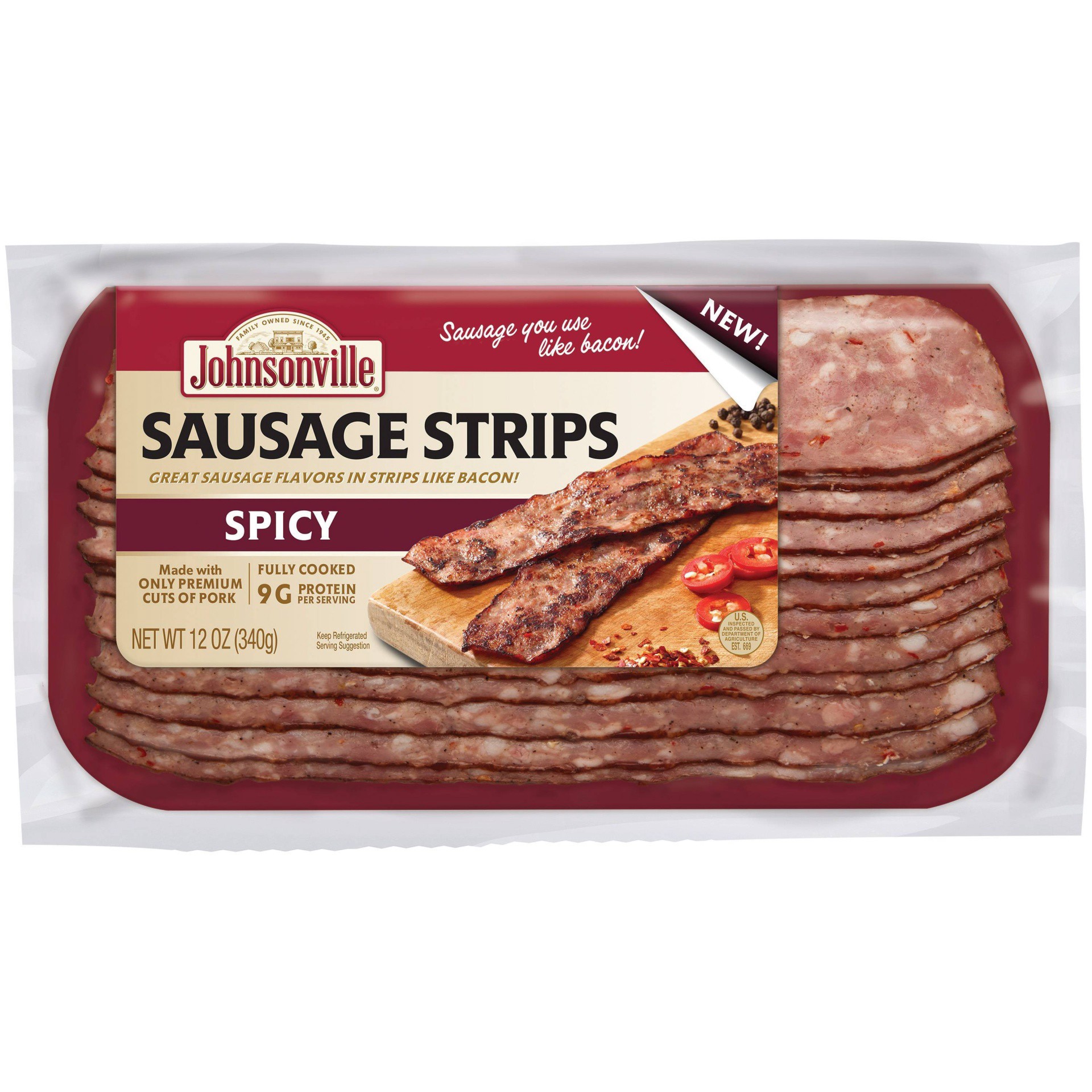 slide 1 of 3, Johnsonville Spicy Sausage Strips, 12 oz