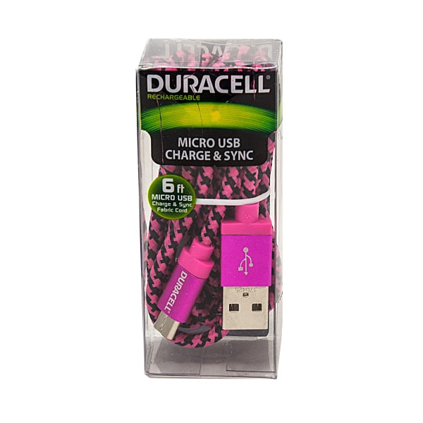 slide 1 of 4, Duracell Fabric Micro Usb Cable, 6', Black/Pink, Le2241, 1 ct