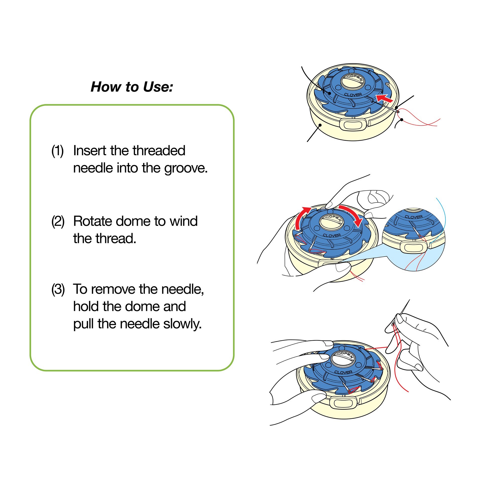 slide 7 of 7, Clover 3" Dome Threaded Needle Case, 3 in