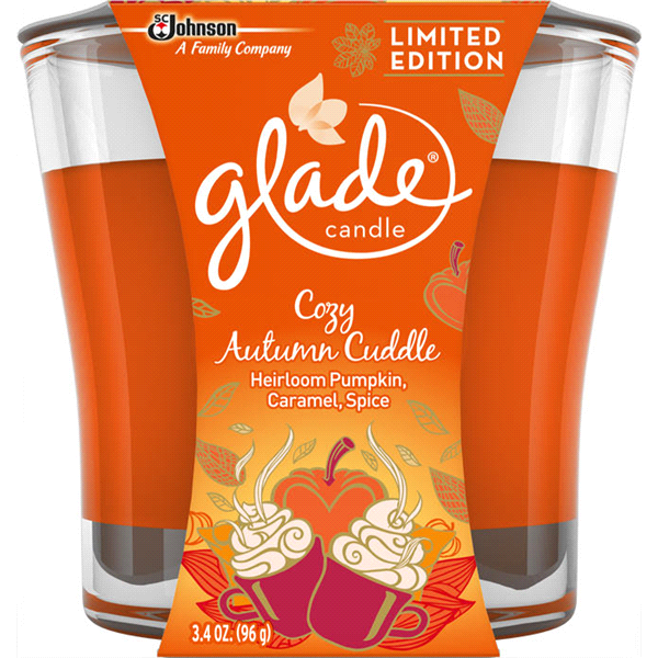 slide 1 of 1, Glade Cozy Autumn Cuddle Candle, 3.4 oz