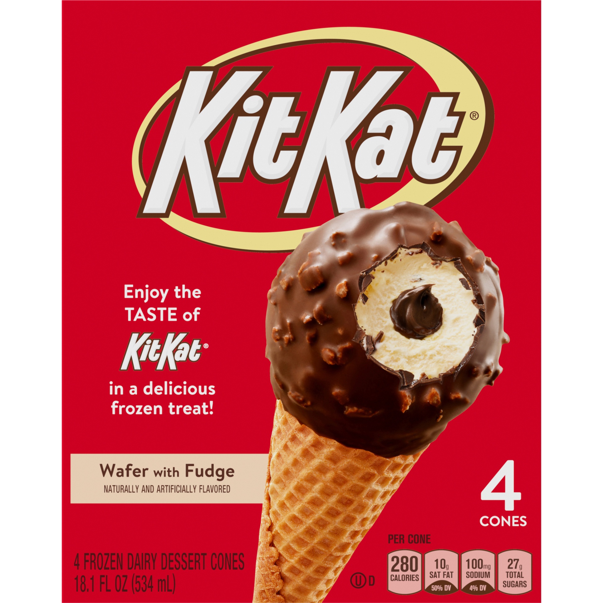 slide 1 of 7, KIT KAT Wafer With Fudge Frozen Dairy Dessert Cones, 18.4 fl oz