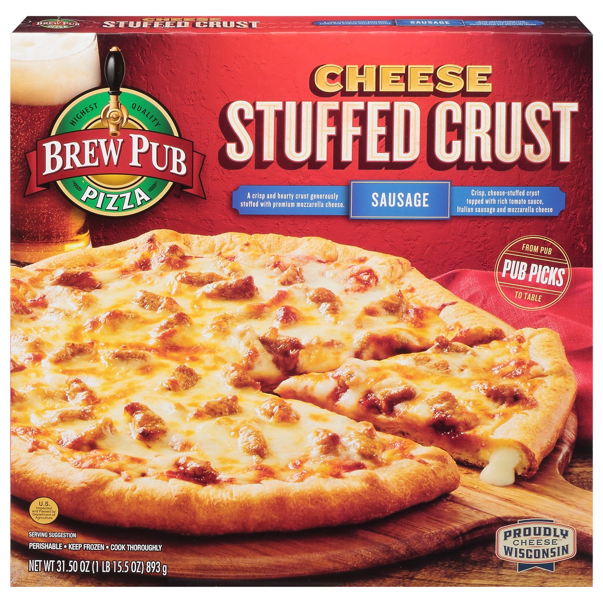 slide 5 of 13, Brew Pub Pizza Stuffed Crust Cheese Sausage Pizza 31.50 oz, 