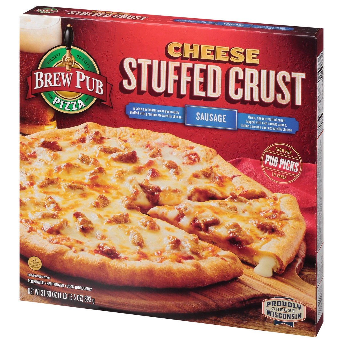 slide 6 of 13, Brew Pub Pizza Stuffed Crust Cheese Sausage Pizza 31.50 oz, 
