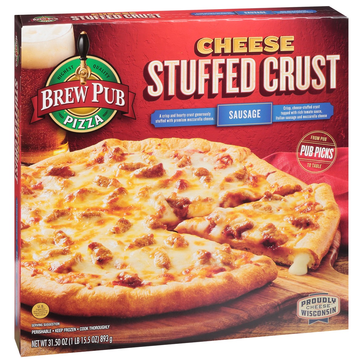 slide 10 of 13, Brew Pub Pizza Stuffed Crust Cheese Sausage Pizza 31.50 oz, 