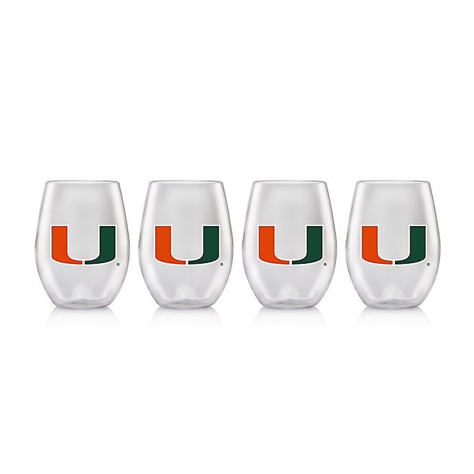 slide 2 of 2, NCAA University of Miami 16 oz. Clear Plastic Stemless Wine Glasses Set, 4 ct