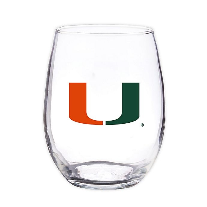 slide 1 of 2, NCAA University of Miami 16 oz. Clear Plastic Stemless Wine Glasses Set, 4 ct