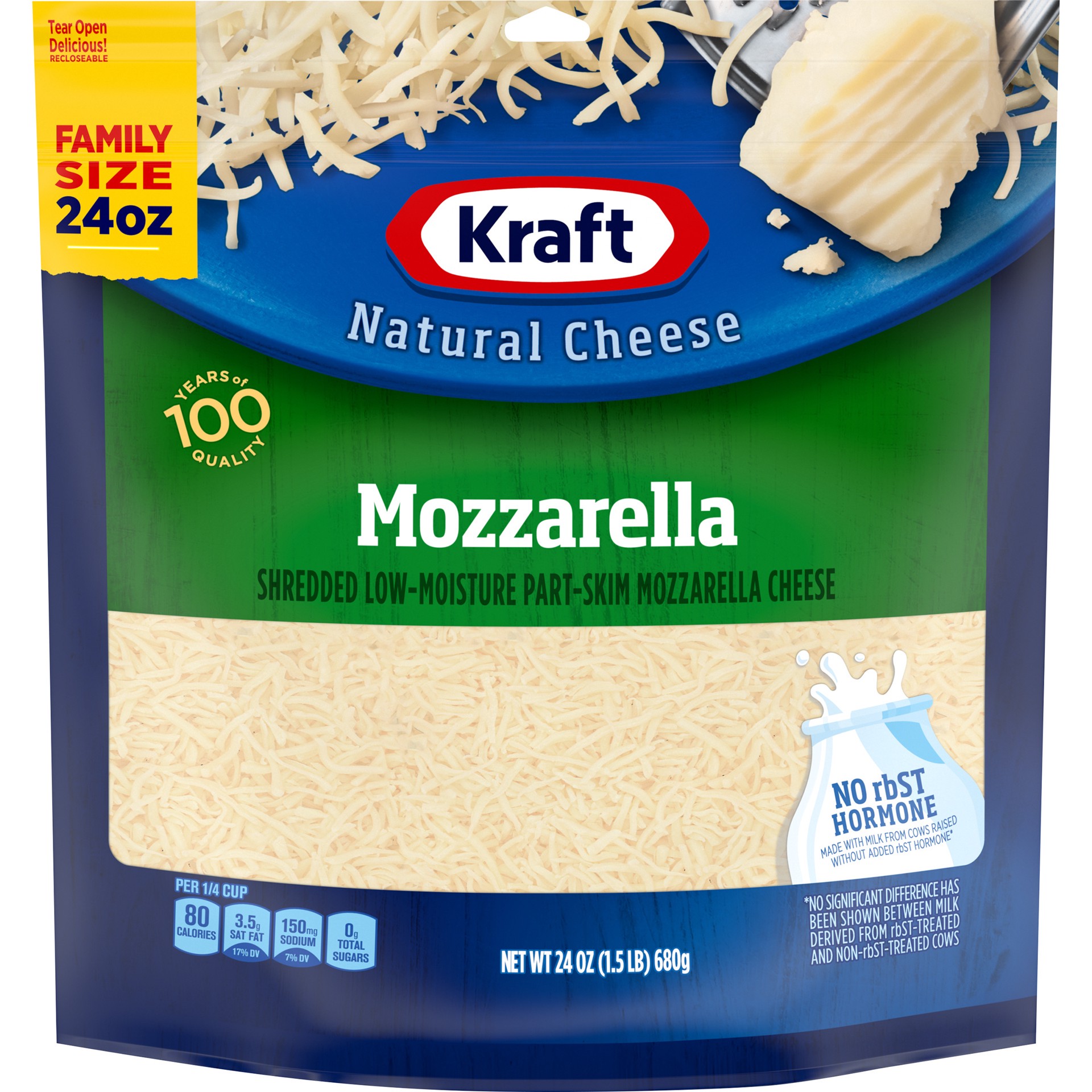 slide 1 of 6, Kraft Mozzarella Shredded Cheese Family Size, 24 oz Bag, 24 oz