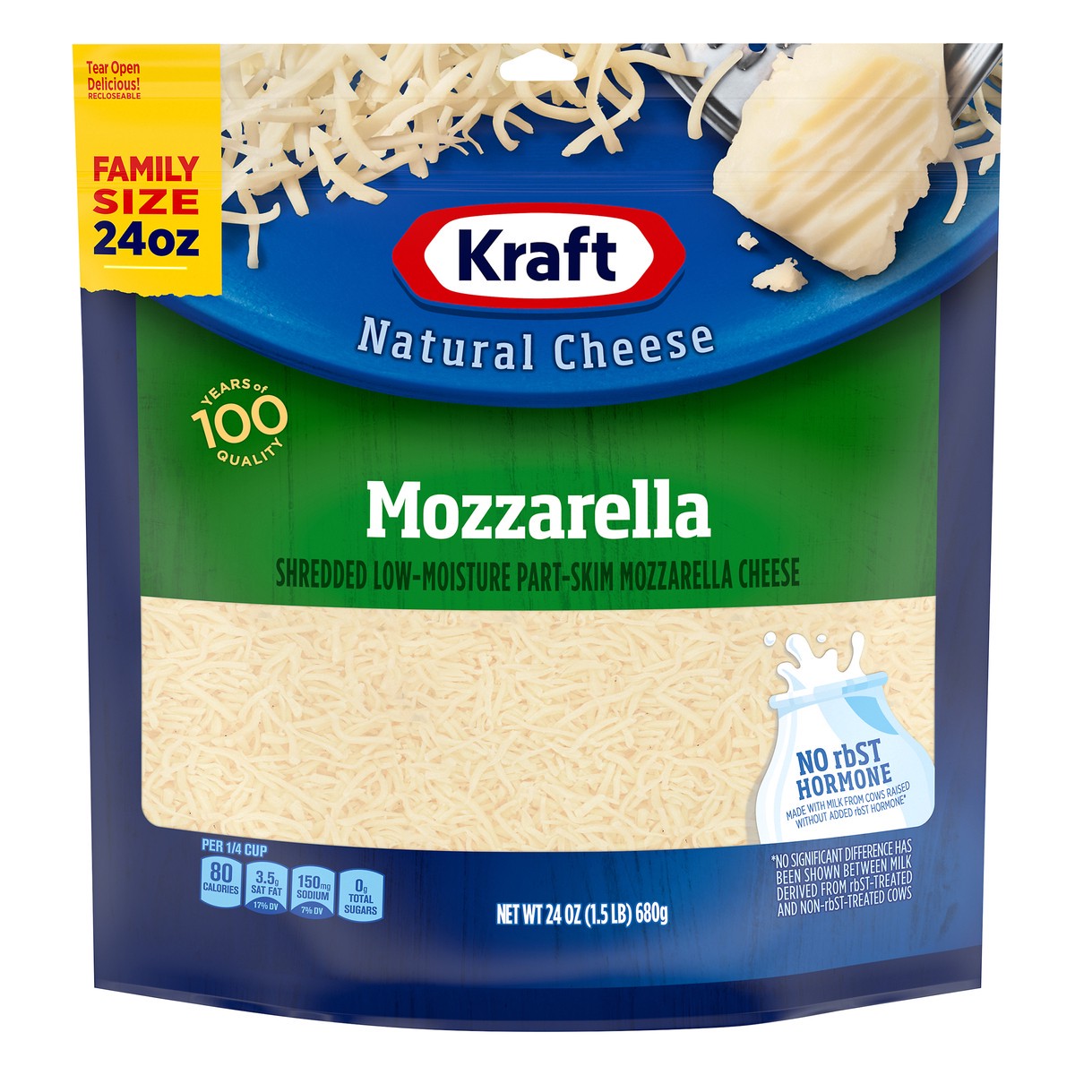 slide 1 of 6, Kraft Mozzarella Shredded Cheese Family Size, 24 oz