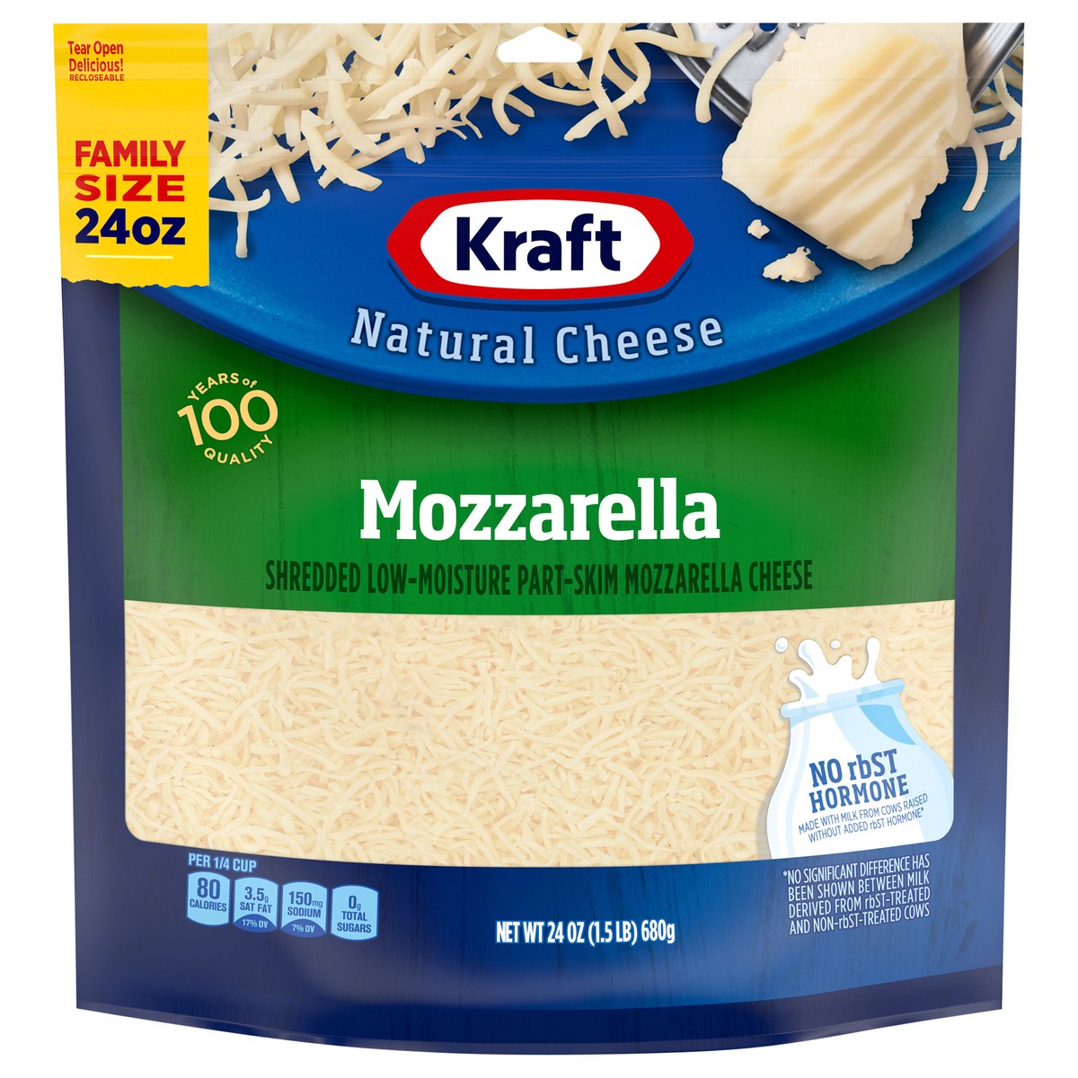 slide 1 of 6, Kraft Mozzarella Shredded Cheese Family Size, 24 oz Bag, 24 oz