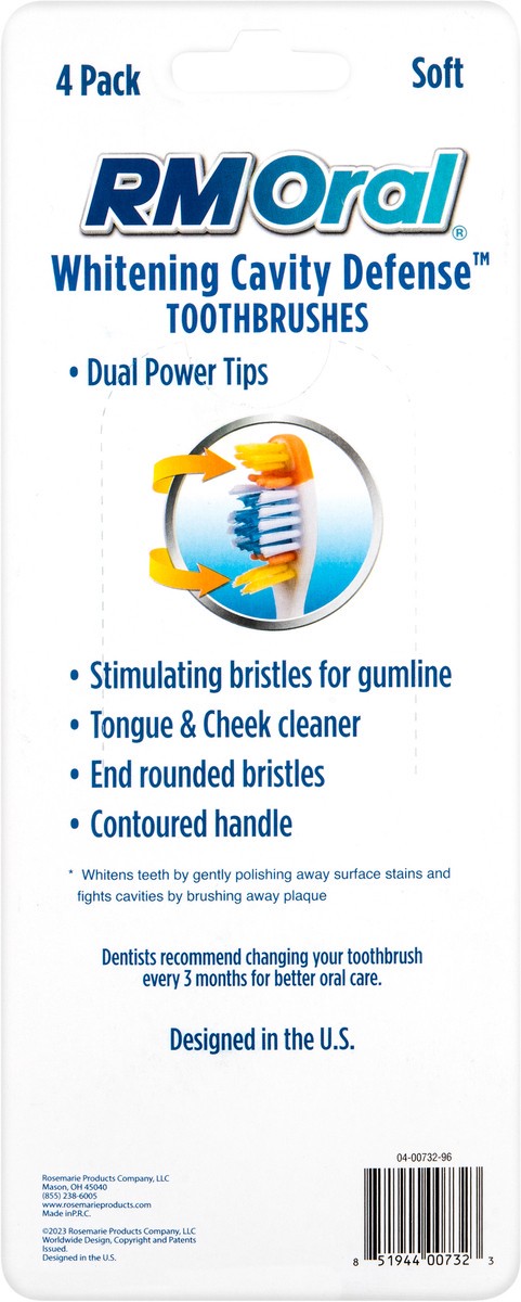 slide 6 of 6, RM ORAL Whitening Cavity Defense Soft Toothbrushes, 4 CT., 4 ct