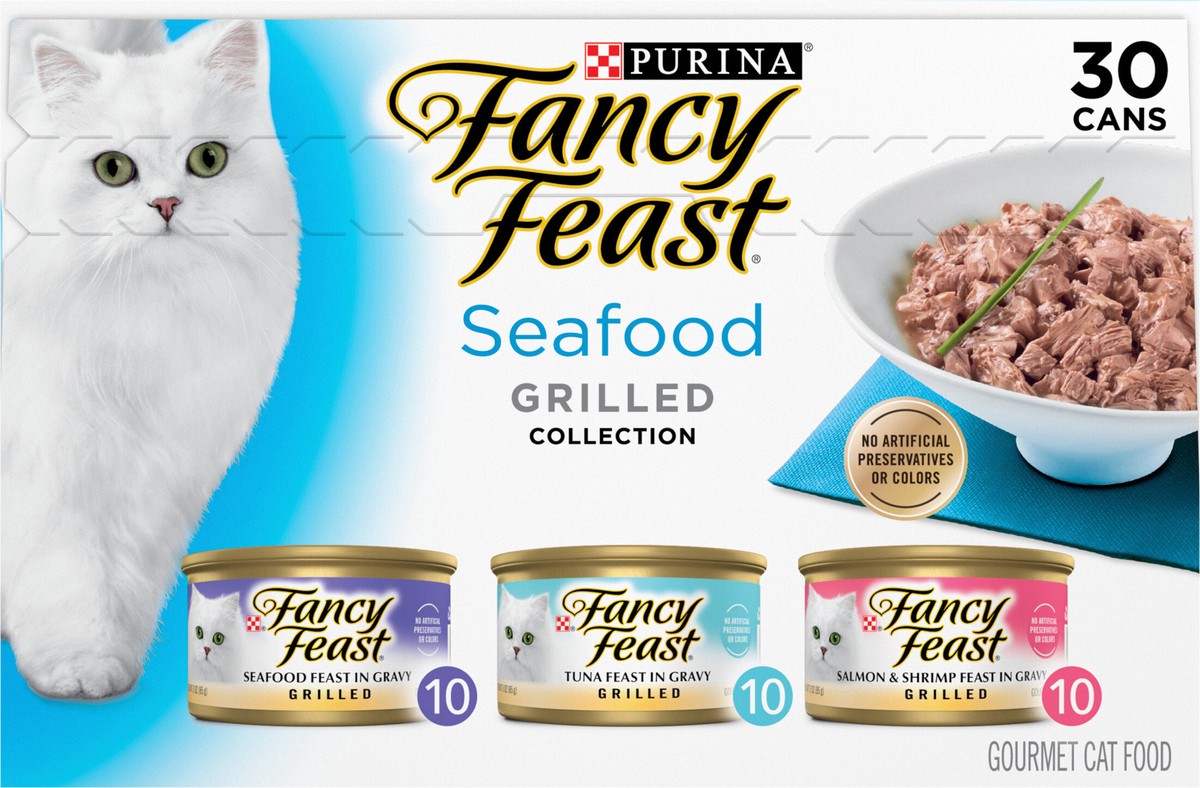 slide 9 of 9, Fancy Feast Purina Fancy Feast Grilled Wet Cat Food Seafood Collection in Wet Cat Food Variety Pack, 5.63 lb