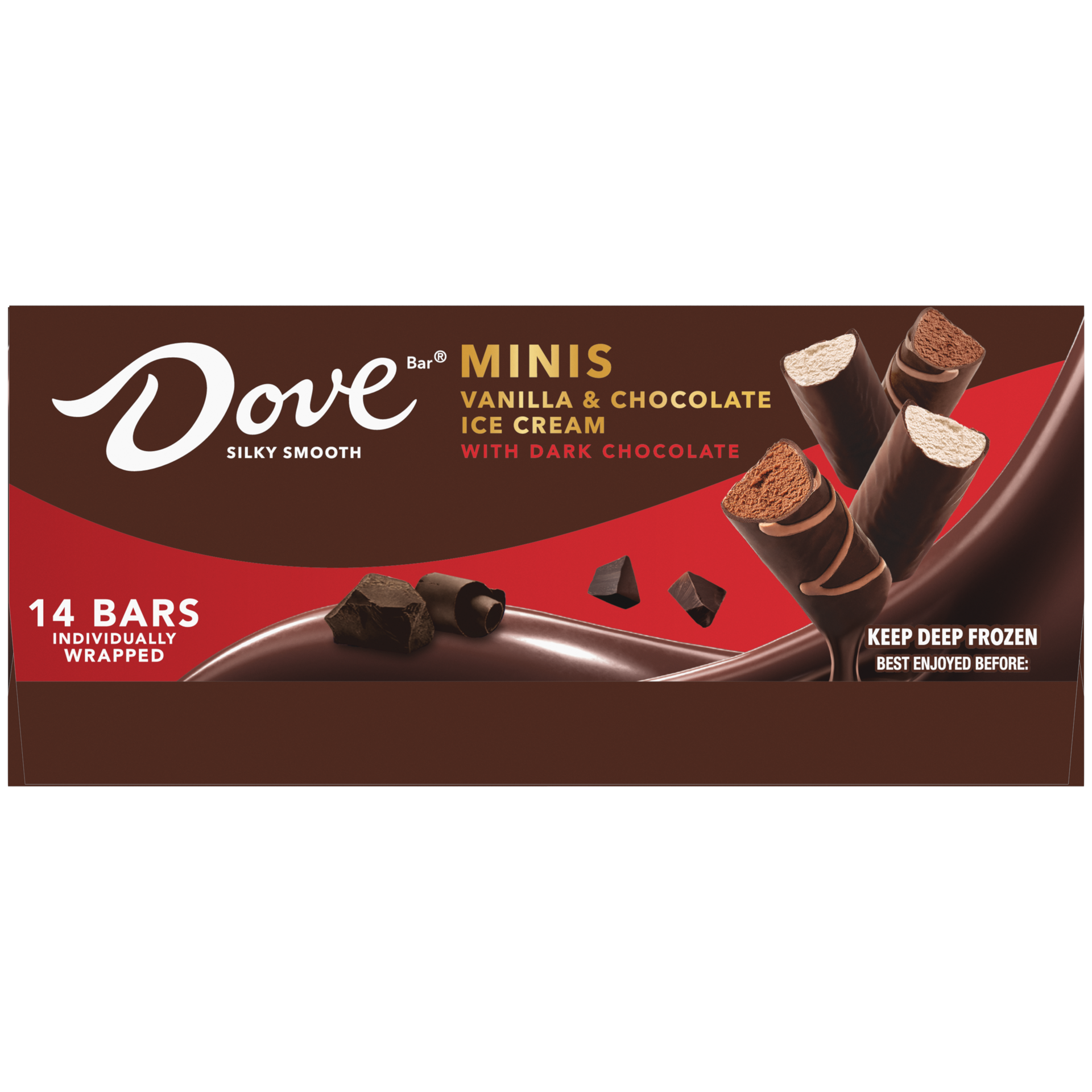 slide 3 of 4, DOVE Dark Chocolate Coated Mini Vanilla & Chocolate Ice Cream Bar Assortment, 14 Ct Box, 10.50 fl oz