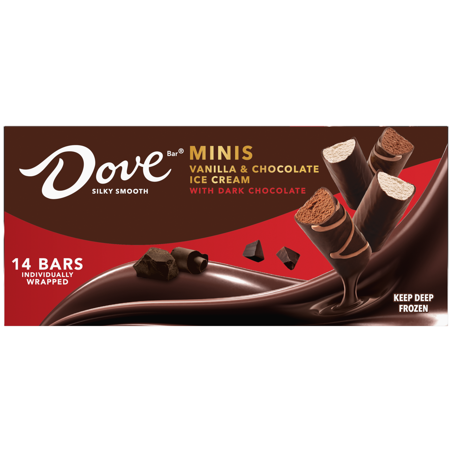 slide 4 of 4, DOVE Dark Chocolate Coated Mini Vanilla & Chocolate Ice Cream Bar Assortment, 14 Ct Box, 10.50 fl oz