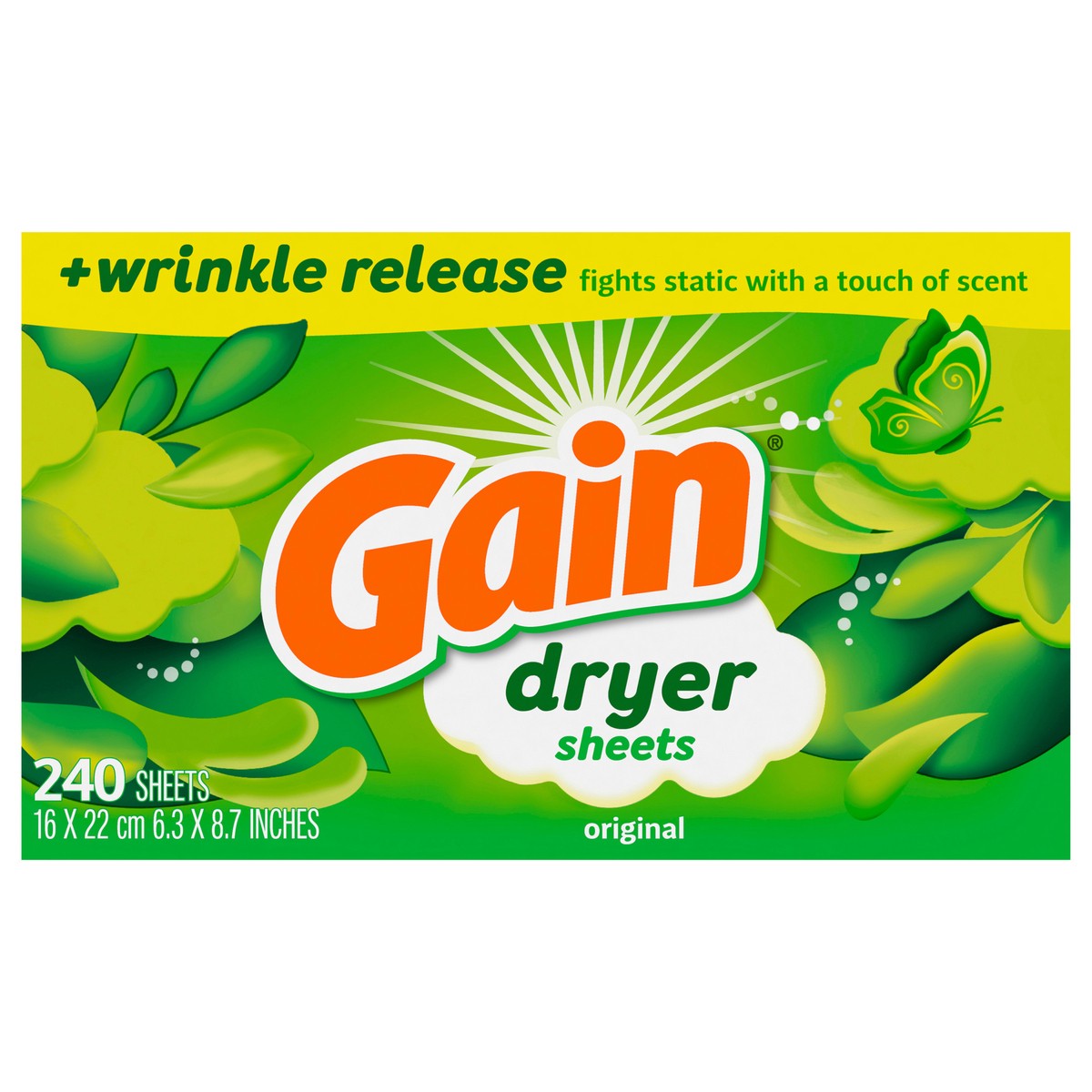 slide 1 of 12, Gain dryer sheets Plus Wrinkle Release, Original Scent, 240 Count, Fights static with a touch of scent, laundry sheets, 240 ct