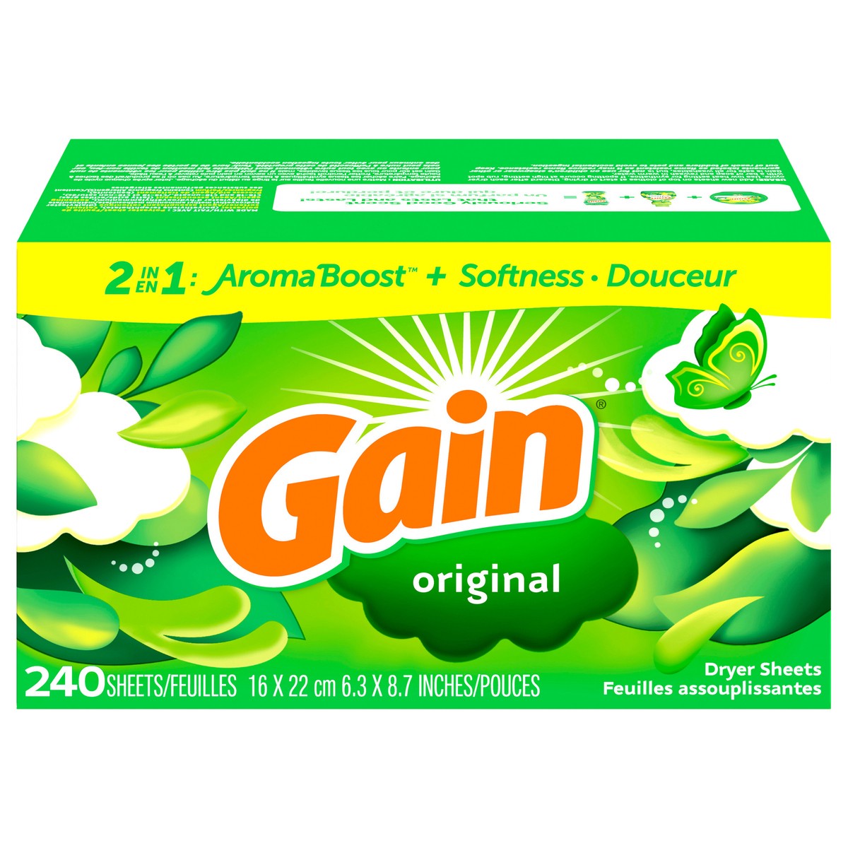 slide 10 of 12, Gain dryer sheets Plus Wrinkle Release, Original Scent, 240 Count, Fights static with a touch of scent, laundry sheets, 240 ct