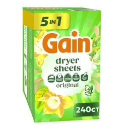 Gain dryer sheets Plus Wrinkle Release, Original Scent, 240 Count, Fights static with a touch of scent, laundry sheets