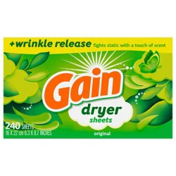 Gain dryer sheets Plus Wrinkle Release, Original Scent, 240 Count, Fights static with a touch of scent, laundry sheets