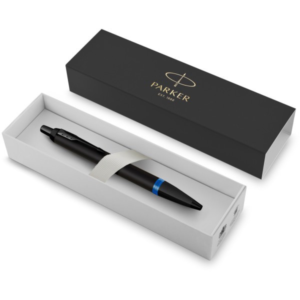 slide 1 of 6, Parker Im Ballpoint Pen, Medium Point, 0.7 Mm, Satin Black/Marine Blue Barrel, Blue Ink, 1 ct