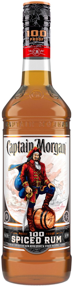 slide 1 of 2, Captain Morgan 100 Proof Spiced Rum, 750 ml