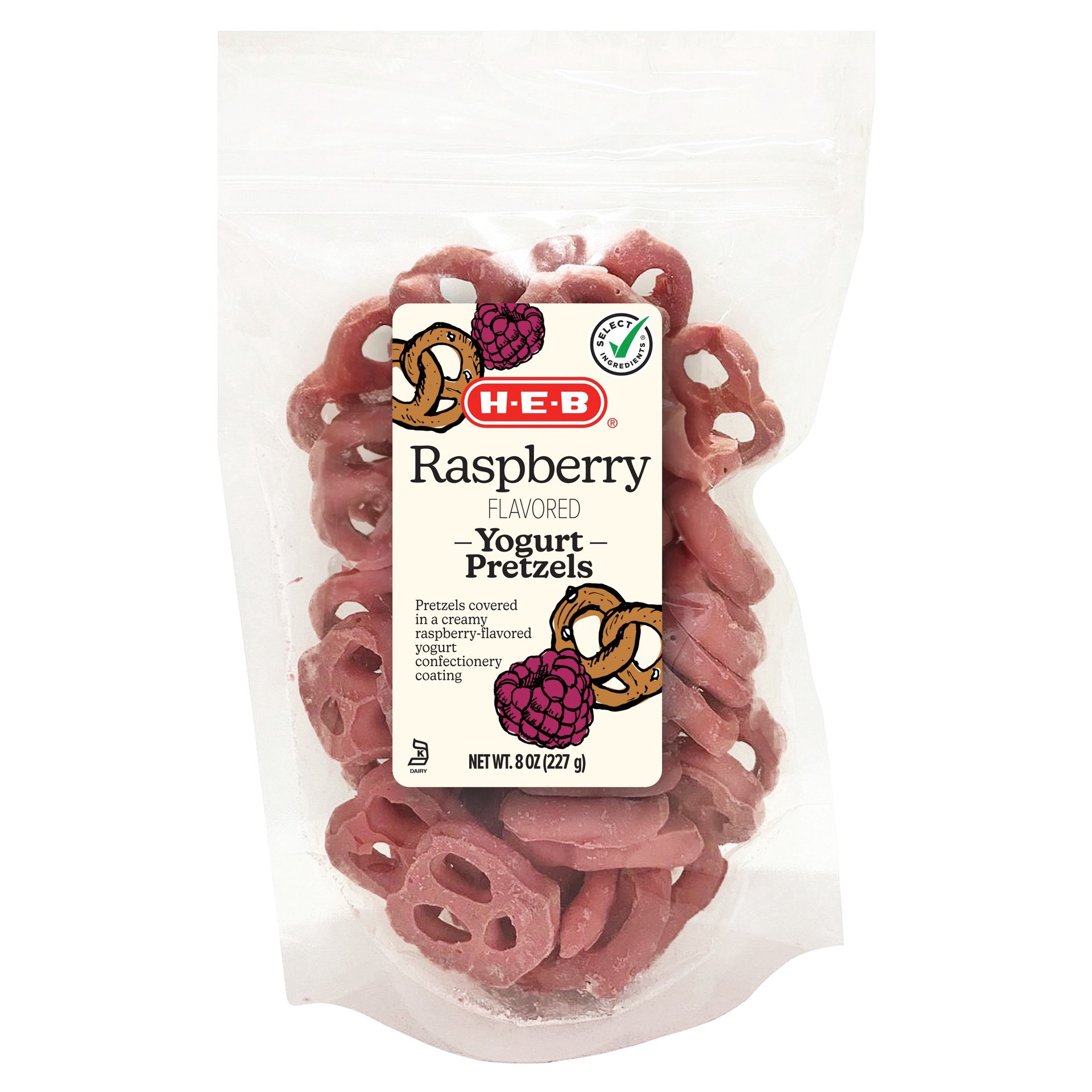 slide 1 of 1, H-E-B Raspberry Yogurt-Covered Pretzels, 8 oz