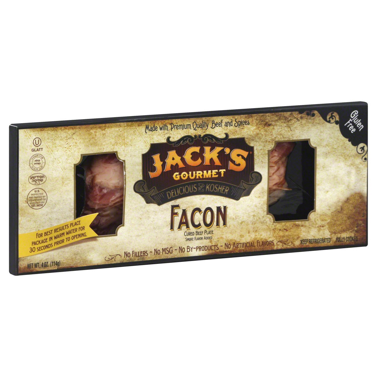 slide 1 of 4, Jack's Gourmet Facon, 4 oz