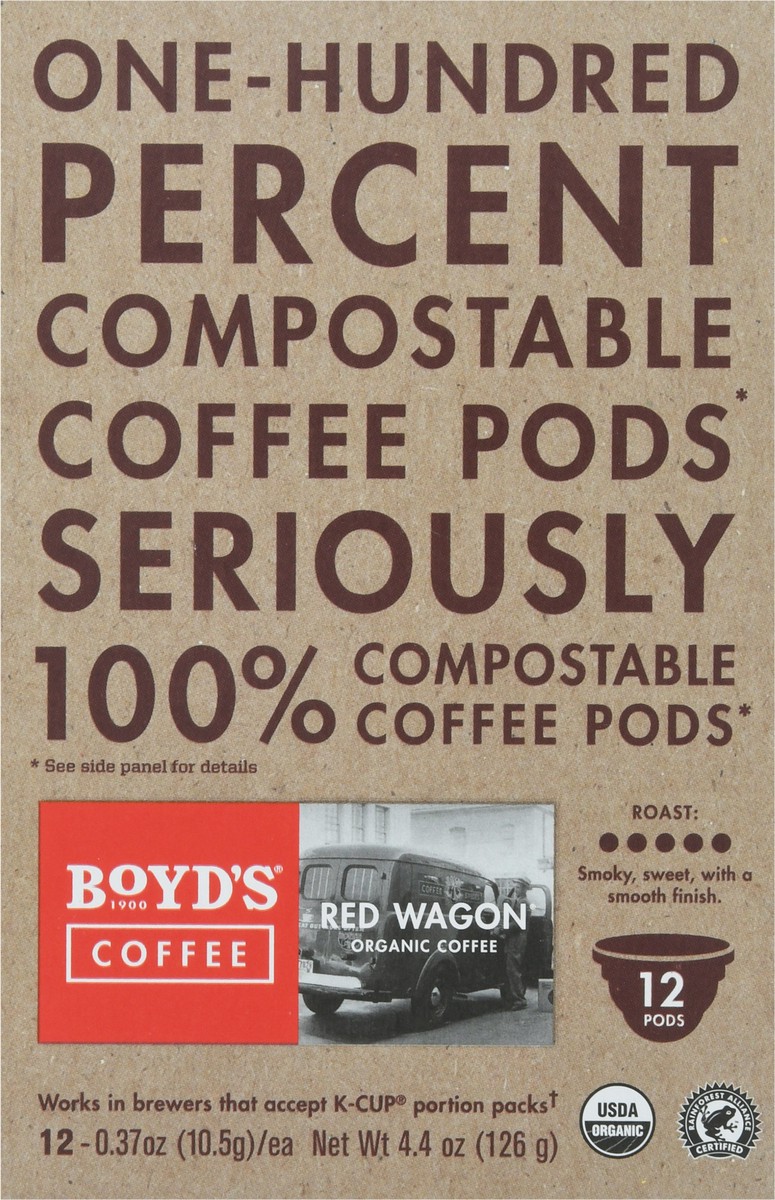 slide 5 of 9, Boyd's Coffee Organic Red Wagon Coffee Pods - 12 ct, 12 ct