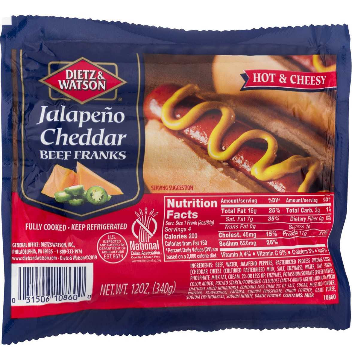 slide 2 of 11, Dietz & Watson Dietz Watson Jalapeno Cheddar Beef Franks, 12 oz