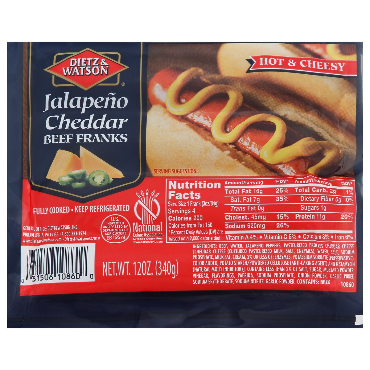 slide 1 of 11, Dietz & Watson Dietz Watson Jalapeno Cheddar Beef Franks, 12 oz