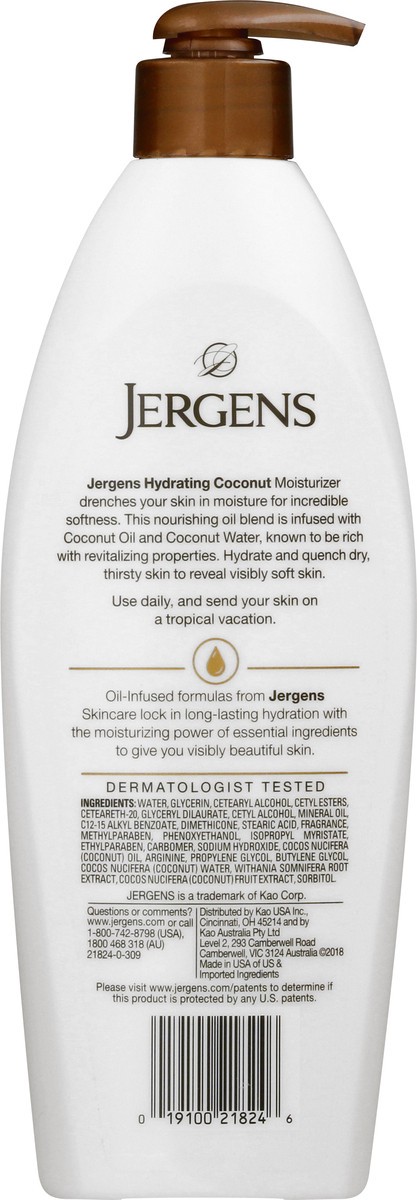 slide 2 of 9, Jergens Hyrdating Coconut Hand and Body Lotion For Dry Skin, Dermatologist Tested - 16.8 fl oz, 16.8 fl oz